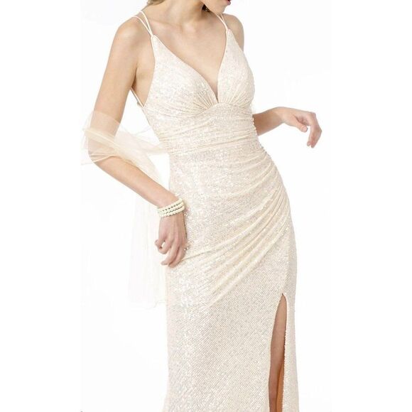 Elizabeth K GLS New Authentic Champaign GL1814 Salmon Pink Sequin Evening Gown - Picture 3 of 12